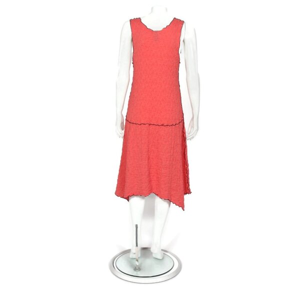 Vtg Y2K Noblu Dress Puckered Coral BlackTrim Tank Dress Art Made in USA sz L 067 - Picture 3 of 6
